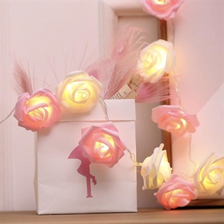 LED lyskæde med lyserøde og hvide roser -1,5 m 10 lys